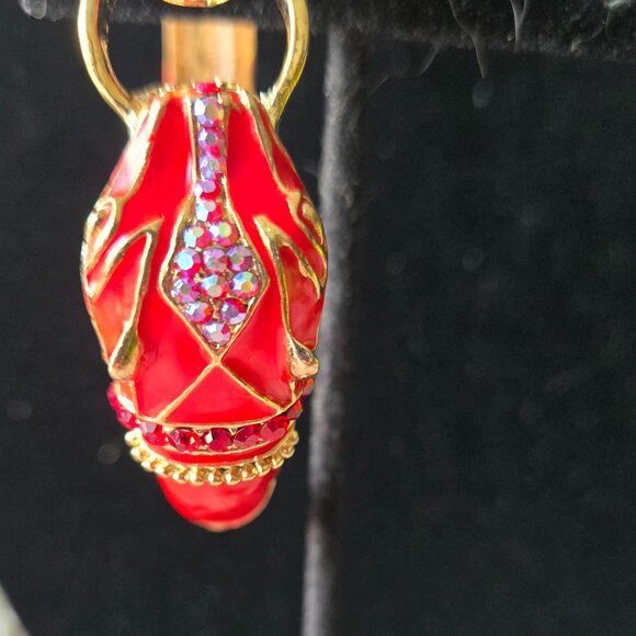 KIRKS FOLLY RED ENAMEL CRYSTAL CLUSTERS CAT / SNAKE GOLDTONE HINGED BANGLE NWOT - Picture 6 of 7